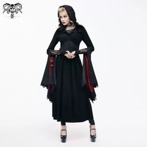 Devil Fashion Goth Sexy Ladies Lace Long Coats Steampunk Hooded Jacket Halloween - Picture 1 of 7