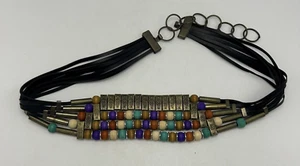 Vintage Womens Belt 80's Beaded Beads Multicolor and Gold Tone Faux Leather Read - Picture 1 of 7
