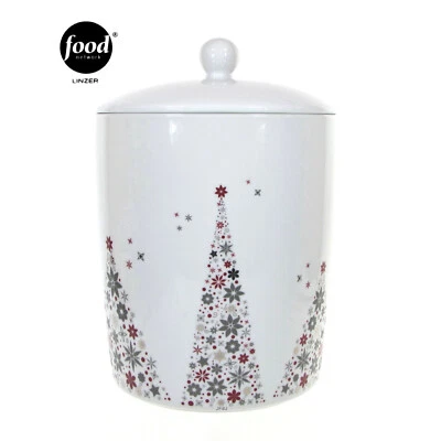 Food Network LINZER - ПРАЗДНИЧНАЯ ЕЛКА 9,5 дюйма банка для печенья канистра красное серебро Рождество - Изображение 1 из 4