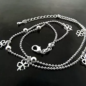 Anklet Bracelet 925 Sterling Silver Filled Four Leaf Glover Bead Link Design 10" - Picture 1 of 3