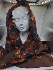 Beautiful Vintage Bill Blass Designer Scarf 30" Square Brown Red, Orange Paisley - Picture 1 of 17