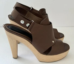MARNI Made In Italy Coffee Leather Wood Platform Heels Women’s Size Eu 41 Us 11 - Picture 1 of 12