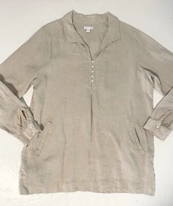 Camisa túnica J.Jill 100 % lino para mujer grande beige boho look por capas informal playa - Imagen 1 de 14