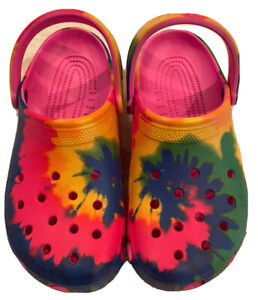 Crocs Classic Pink Tie-Dye Graphic Clog Women’s 9 Mens 7 Great Condition