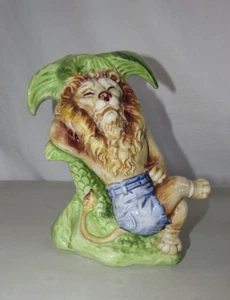CARRARO CERAMICS GREEN JUNGLE RESTING LION UNDER PALM TREE CANDLE HOLDER~ ITALY - Picture 1 of 8