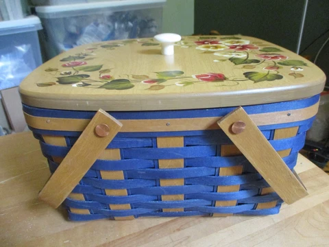 Longaberger CORNFLOWER Woven Traditions CAKE Basket w Lid Protector Riser Liner Cover