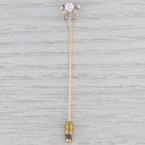 0.48ctw Diamante Spillone Fermacravatta 10k Oro Platino Antico Pin - Foto 1 di 6