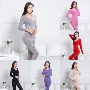 2 pezzi / set biancheria intima termica da donna t-shirt top + pantaloni lunghi invernali caldi > - Foto 1 di 21