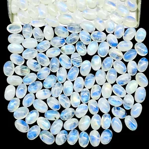 100 Stck. Natürlicher Regenbogen Blau Mondstein 6x4 mm Oval Auffällig Cabochon Edelsteine Posten - Bild 1 von 13