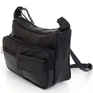 Cartera organizadora bandolera de cuero genuino negra para mujer - Imagen 1 de 4
