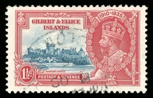 Gilbert & Ellice Is 1935 KGV Jubilee 1½d FLAGSTAFF ON R-H TURRET vfu. SG 37d. - Picture 1 of 1