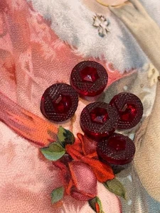 Antique/Vintage Czech Glass Buttons Red Round 8mm Set of 5 - Picture 1 of 9