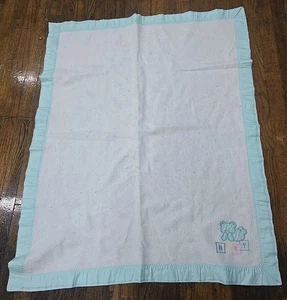 Vintage Bär Kuschelzeit Decke Baby Bausteine Applikation weiß aquaborte - Bild 1 von 6