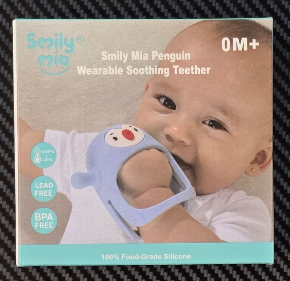 Mordedor infantil calmante portátil Smily Mia Penguin 0-6 meses azul claro Foto 1 de 4