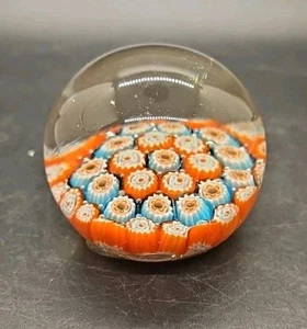 Piccolo fermacarte vintage stile Murano in vetro artistico millefiori arance e blu - Foto 1 di 3
