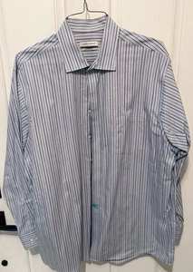 Joseph Abboud Button Shirt Mens 18 34/35 Burgundy/Black Striped Long Sleeve Exc. - Picture 1 of 1