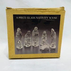 Presepe vintage 6 pezzi in vetro trasparente con scatola set presepe natalizio - Foto 1 di 5