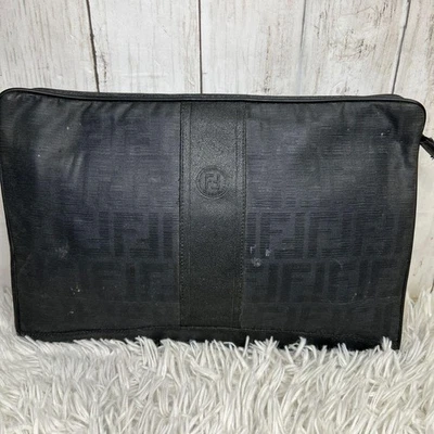 Segundo bolso clutch FENDI Zucca Zucchino cuero PVC negro vintage de Japón Foto 1 de 4