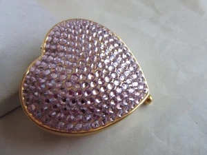 Gold tone Pink crystal covered heart shaped double mirror compact - Picture 1 of 5