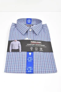 Kirkland Signature Sportshirt Herrenhemd - Gr. L 16-16.5 32/33 - Blau Weiß - unb - Picture 1 of 8