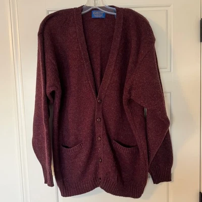 Pendleton Shetland Wool Cardigan Sweater Mens Large Burgundy Vintage Button Up - Image 1 of 4