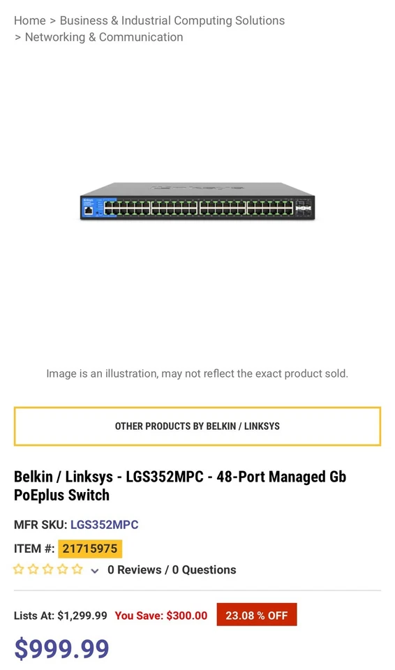 Linksys LGS352MPC 48 Port Gigabit Network PoE+ Switch @ 740W - Image 1 of 2