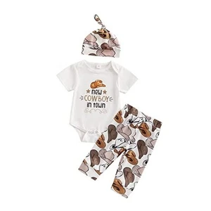Newborn Baby Boy Cowboy Outfit Country Western Romper Shirt and Cowboy Boot - Picture 1 of 8