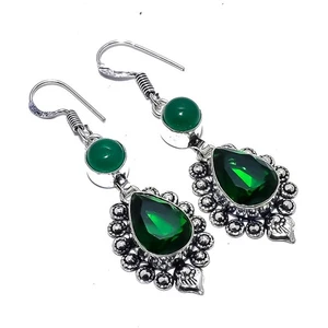 Chrome Diopside, Green Onyx Gemstone 925 Sterling Silver Earring 2.2" m515 - Picture 1 of 8
