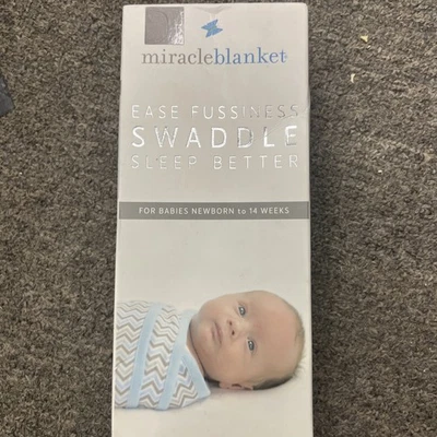 Miracle 毛毯襁褓包新生儿婴儿至 14 周-蓝色雪佛龙 — 第 1/4 张图片