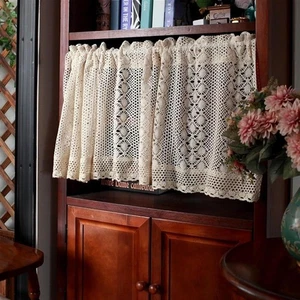 Vintage Hand Crochet Lace Short Curtain Valance Panels Cafe Tiers Kitchen Decor - Picture 1 of 28