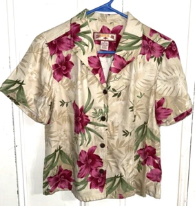 Blusa recortada con botones de flor hawaiana Caribbean Joe para mujer rayón mediano - Imagen 1 de 3