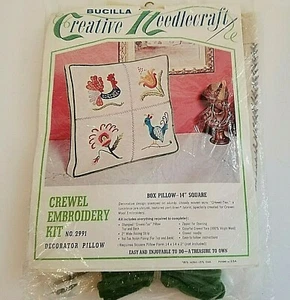 Bucilla Creative Needlecraft Box Pillow kit Crewel Embroidery 2991 14" stitched  - Picture 1 of 10