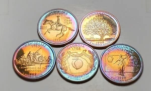 TONED 1999 S WASHINGTON QUARTER STATE CLAD PROOFS UNC 5 COIN SET #BX20 - Picture 1 of 11