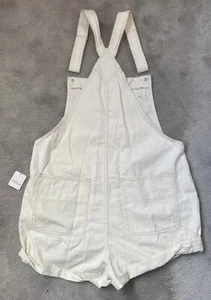 Free People We The Free XL Ivory Color Boyfriend Fit Cuffed Denim Overall Shorts - Picture 1 of 16