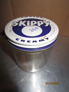 Ball Vintage 1-1/4 measuring Cup Glass Jar Skippy Creamy Peanut Butter w Lid b49 - Imagen 1 de 6
