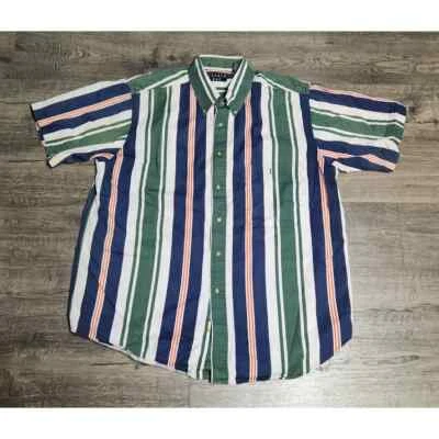 Vintage 90s Trader Bay SS Vertical Striped Button Down Shirt Mens Large L - Image 1 of 4