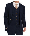Mens 3Pcs Tweed Suit Wool Herringbone Tuxedo Suit Blazer+Vest+Pants 44 46 48 50