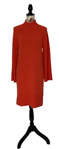 BNWT JAEGER Scarlet Red / Orange Mock Turtle Neck Wool & Cashmere Dress - Size S