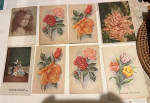 8 Vintage BEAUTIFUL German Post Cards-Flowers, People-Unposted- Rudolf Schulte - Bild 1 von 12