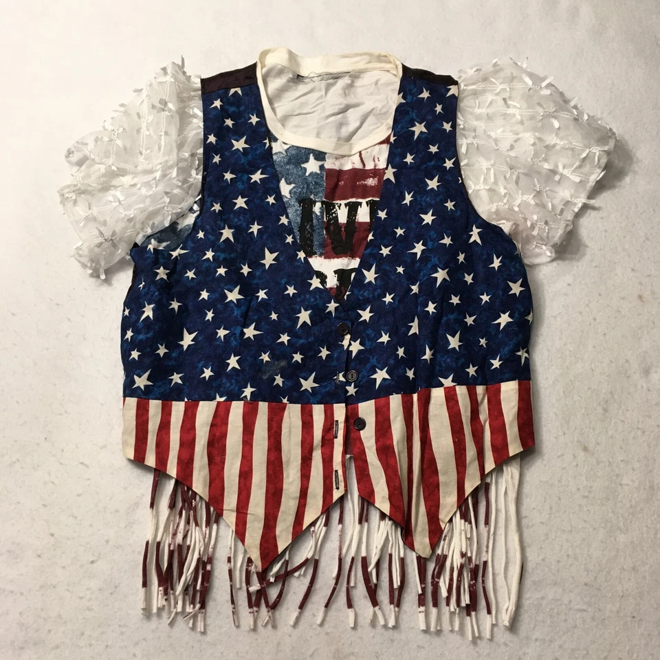 Chaleco patriótico de encaje flecos estrellas rayas bandera grande América vintage 4 de julio Foto 1 de 4