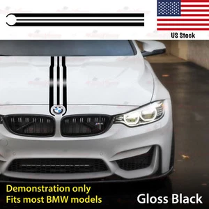 GLOSS BLACK Performance Rally Stripes Hood BONNET Decal Vinyl Stickers for BMW - Picture 1 of 10