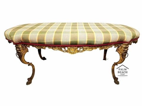 Antique French Bench Louis XV Gilt Bronze Lions Heads Cover