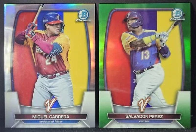 Lote de 2 tarjetas 2023 Bowman cromo CMB Salvador Pérez / Miguel Cabrera Team Venezuela Foto 1 de 4