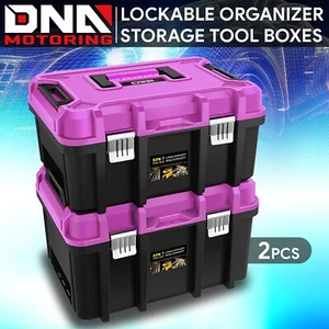 2X Caja de herramientas portátil organizadora de almacenamiento con cerradura de garaje con bandeja extraíble púrpura - Imagen 1 de 5