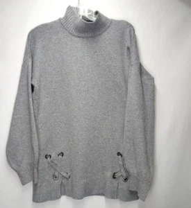 PINK ROSE Gray Pullover Long Sleeve Sweater Ribbed Neck Front Detail Size Large - Picture 1 of 12