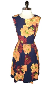 ELLEN TRACY Size 10 A-Line Dress Blue Red Orange Floral Sleeveless Knee Length - Picture 1 of 6