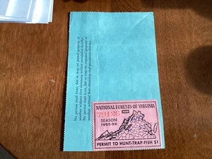 ICOLLECTZONE US Virginia 1955-1956 Hunting Stamp on license - Picture 1 of 3