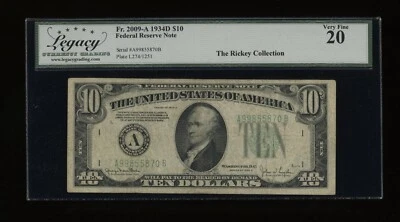 DBR 1934-D $10 Boston Fr. 2009-A Legacy VF-20 Serial A99855870B - Image 1 of 2