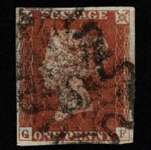 SG8 (BS2) 1d Red Imperf Plate 13 - QF - 4 Margin - Fine - Double strike - Picture 1 of 2