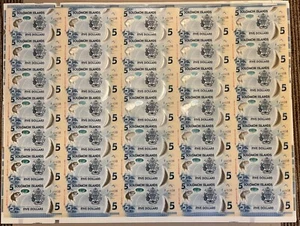 Solomon Islands 5 dollars uncut sheet 35 notes 2022 UNC prefix A/5 new signature - Picture 1 of 2